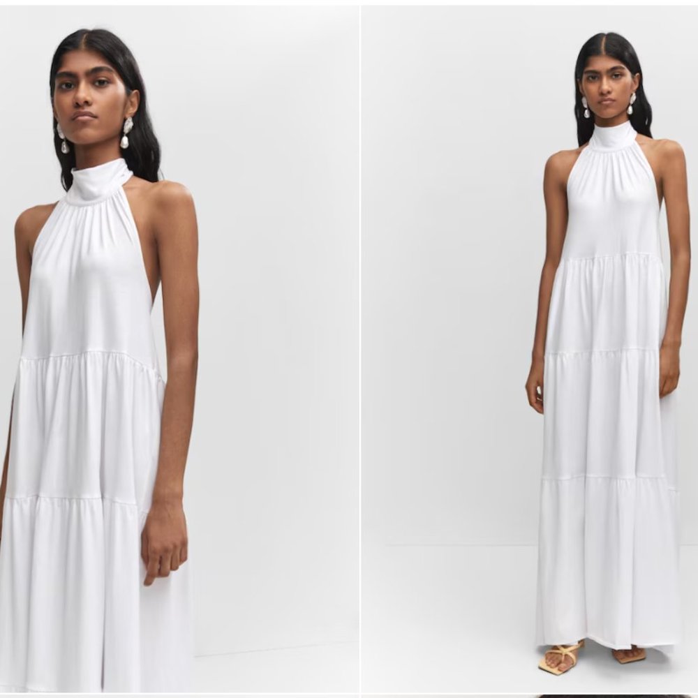 Mango Halter-Neck Maxi Open-Back Dress in White - Picture 2 of 5